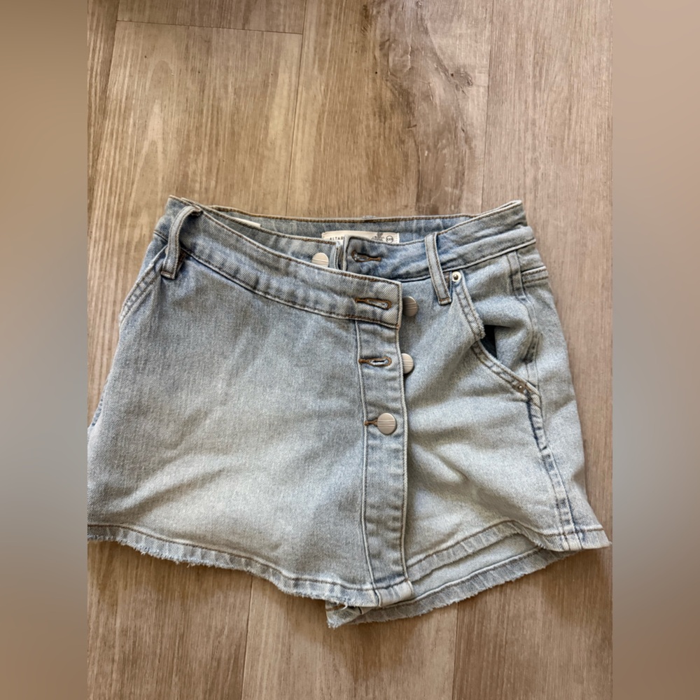 Altar'd State Light Blue Denim Button-Front Mini Skort
